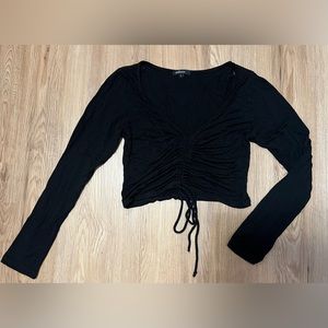 Black tie up long sleeve crop top
